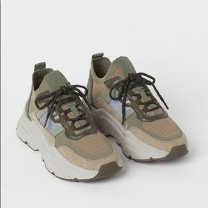 Like New Army Green & Beige chunky Sneakers (size 39– fits me as size 8.5)